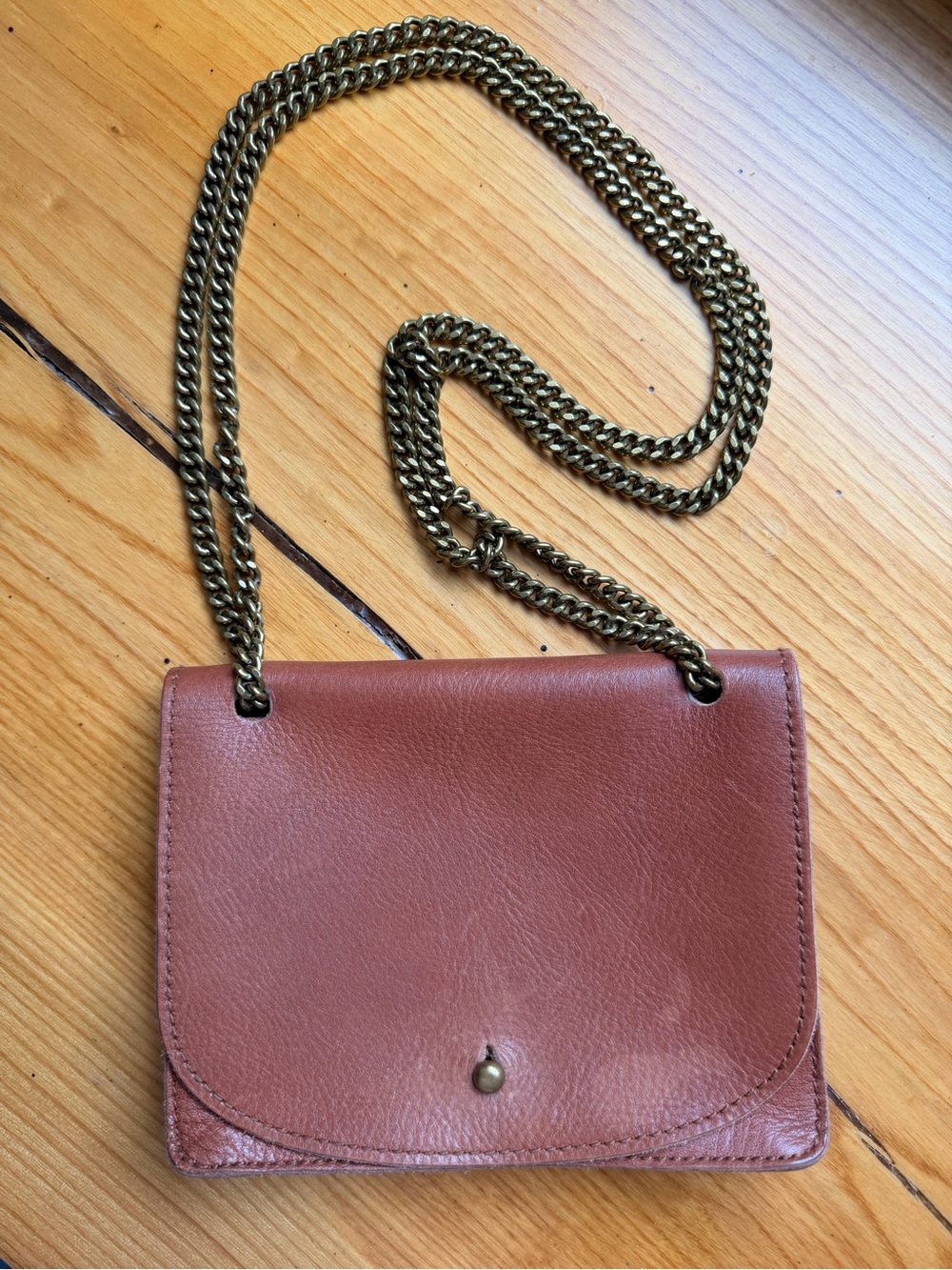 Madewell Leather Small Crossbody Bag in Cognac with Convertible Chain Strap